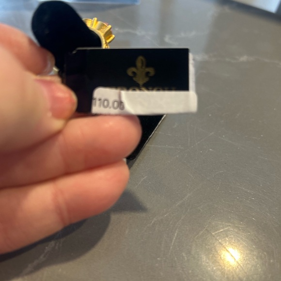 French Kande 24K Gold Clad Ring with 3 Pink Swarovski Crystals SZ: 8 - Picture 10 of 11